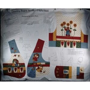 Leslie Beck Country Bears At Heart Kid's Vest +Purse Fabric Panel Cranston Print